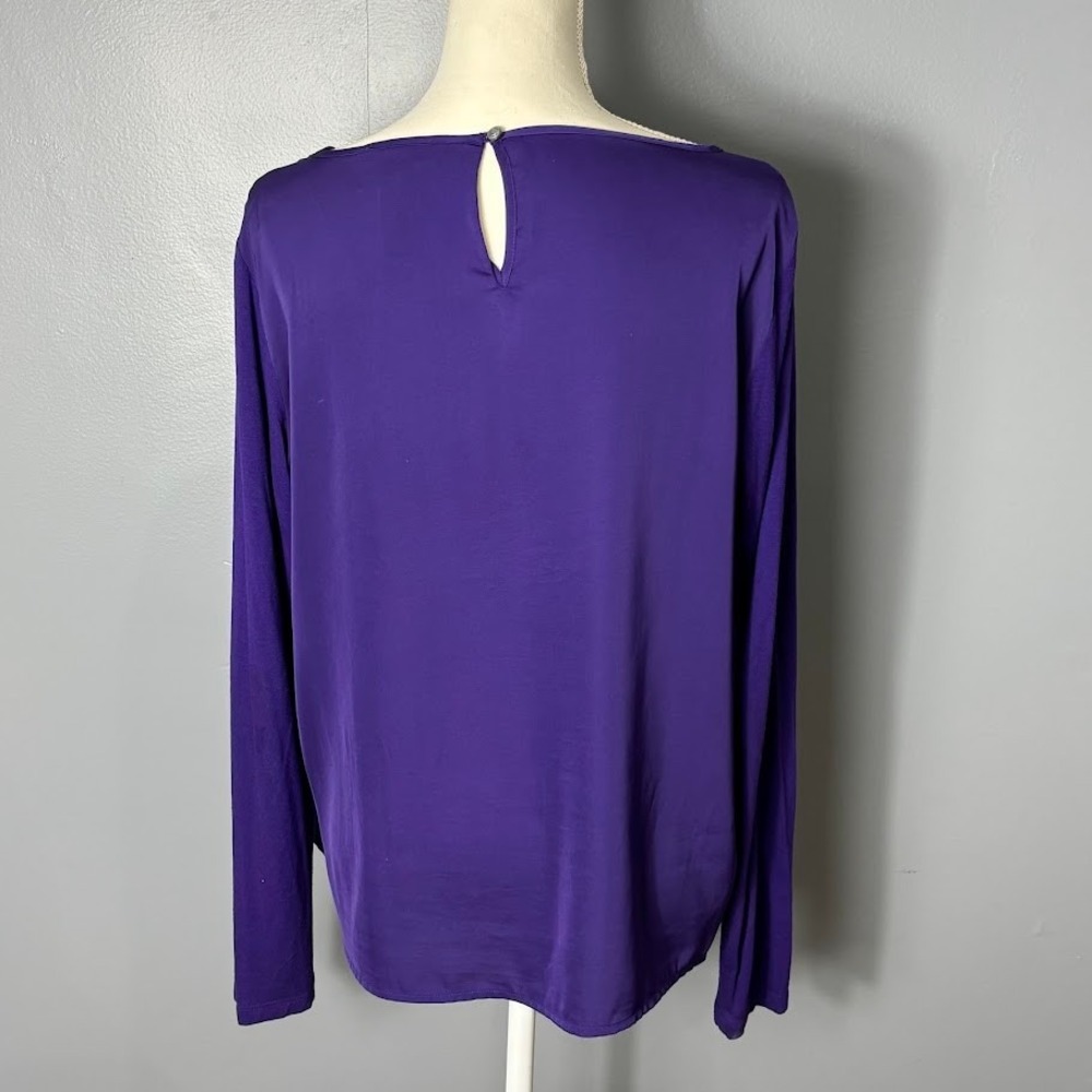 Lauren Ralph Lauren Womens‎ Purple Mixed Media Long Sleeve Blouse Top Large L - Picture 2 of 9